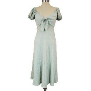 See You Monday Green Textured Tie Front Dress